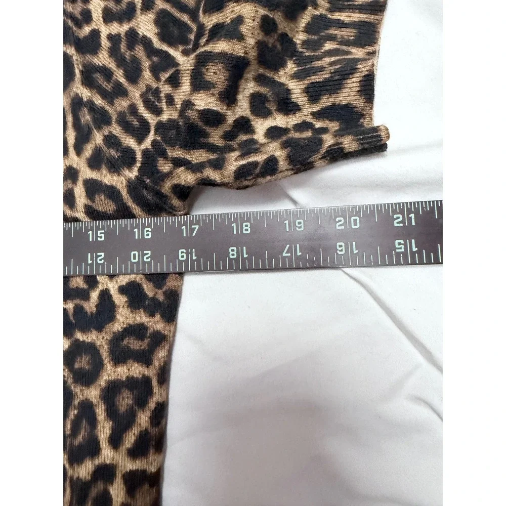 Michael Kors Women Leopard Print Short Sleeve Sweater Dark Camel MK Logo Small